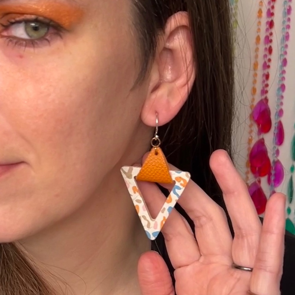Paparazzi orange leather and leopard earrings